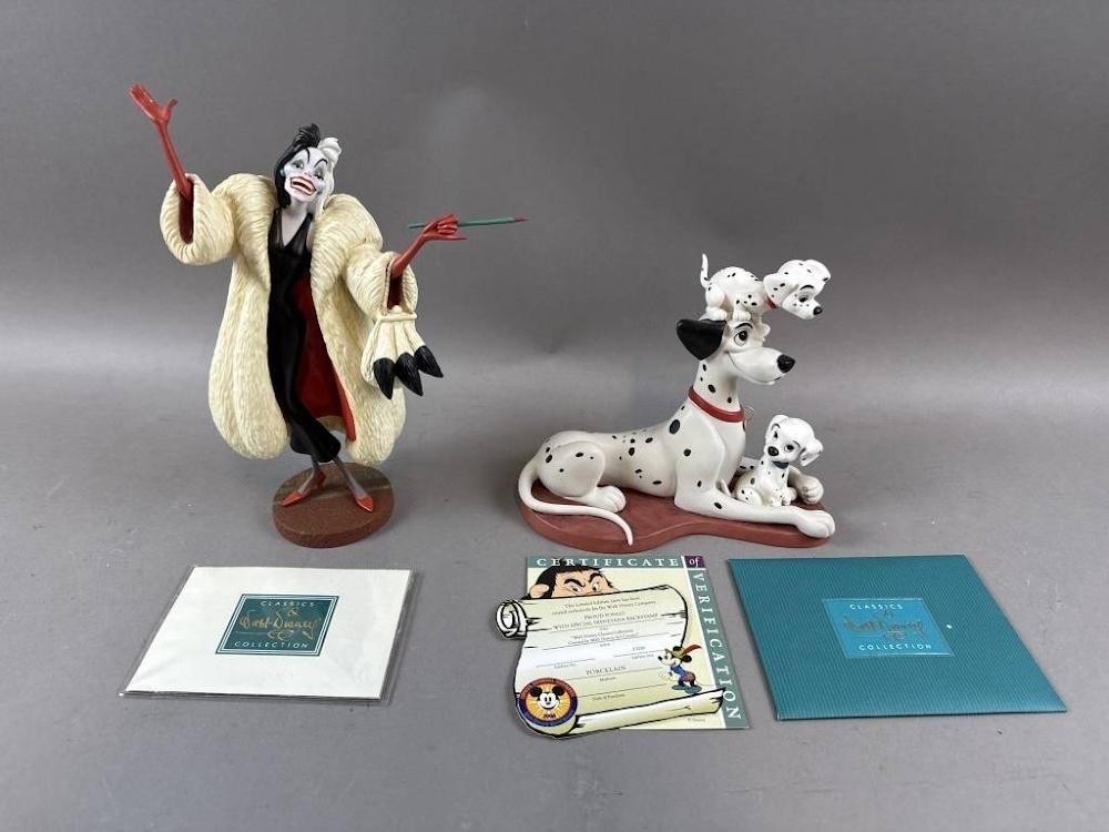 WDCC 101 Dalmatians Cruella De Vil & Proud Pongo Figurine Lot with COA Disneyana
