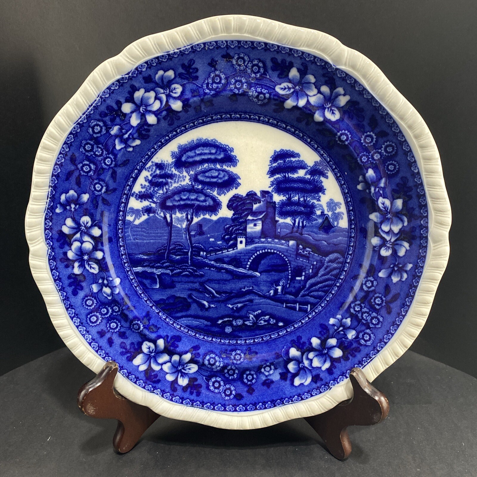 RARE Antique Copeland Spode’s Tower 9” Flow Blue Dinner Plate