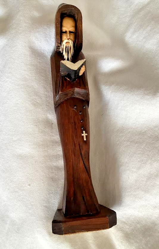 Vintage 11.5 Inch Carved Wooden Hooded Monk Figurine-Religious Folk Art