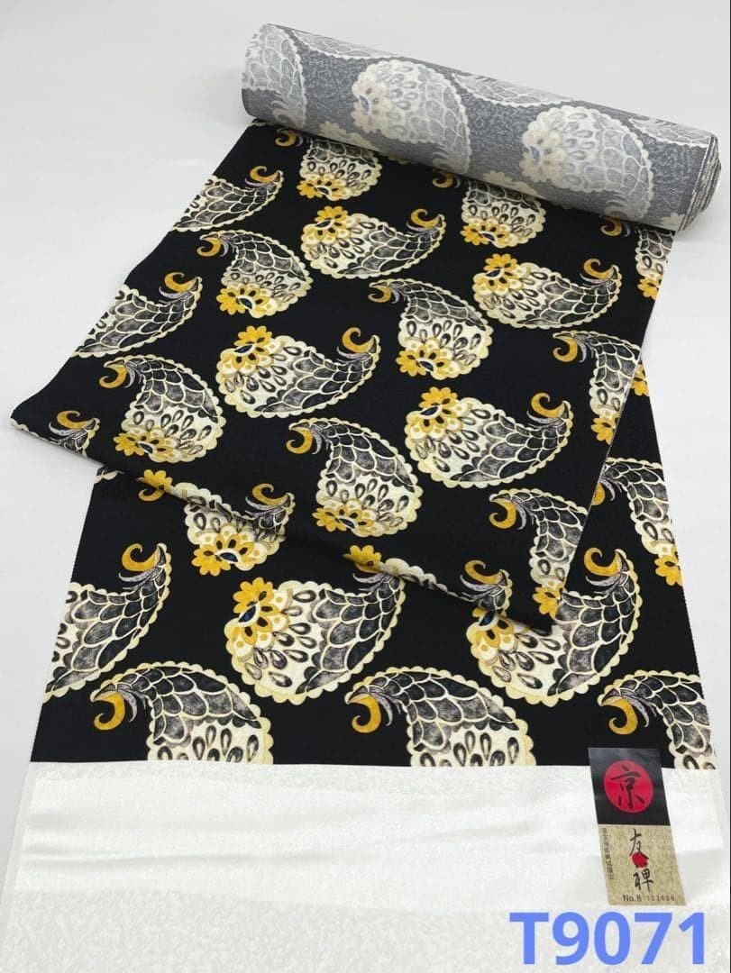 Komon Kyo-Yuzen Silk Fabric 1300cm Black Patterned Textile T9071