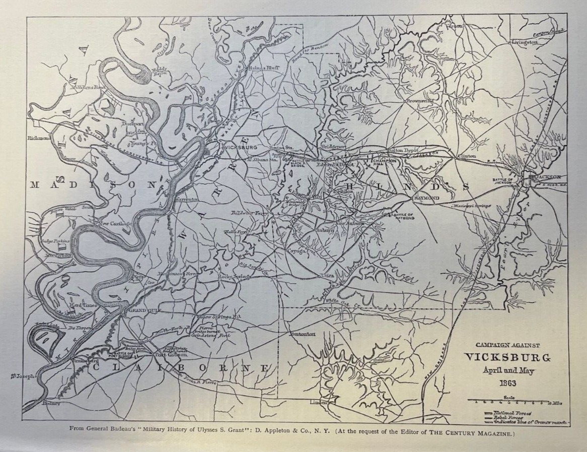 1885 Vintage Magazine Illustration Map Showing Vicksburg Campaign Civil War 1885 Vintage Magazine Illustration Map Showing Vicksburg Campaign Civil War