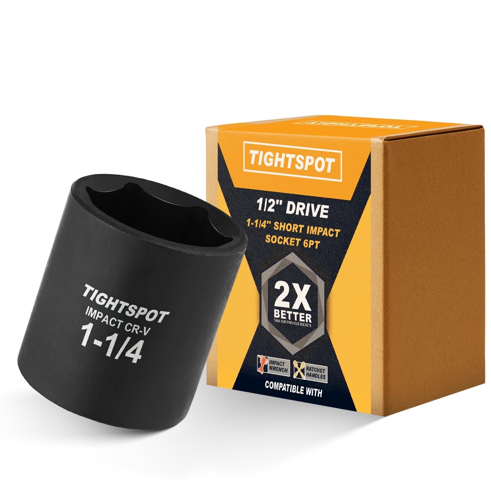 TIGHTSPOT 1/2 Inch Drive 1-1/4 Inch Shallow Impact Socket with Anti-Rounding ...