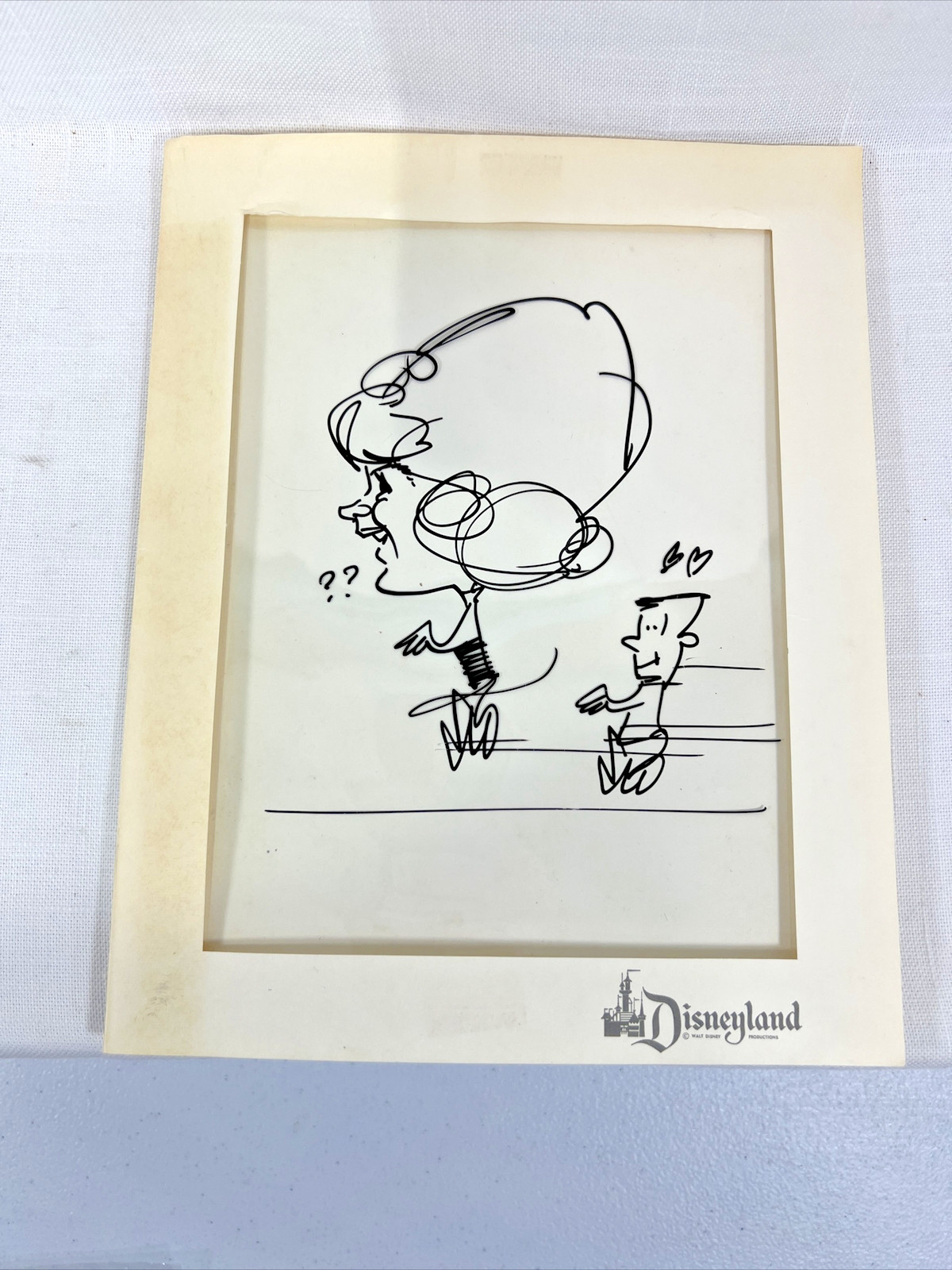 Disneyland Walt Disney 1964 Lady Character Caricature Art Drawing Souvenir & Mat