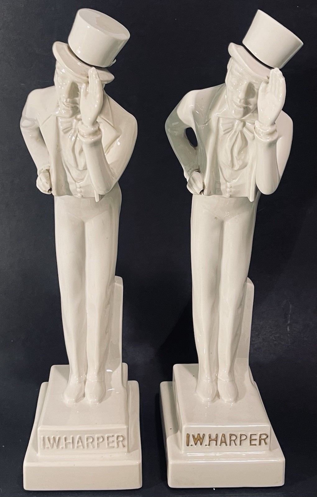Pair Of Circa 1950's MCM Hall China Co. I W Harper Kentucky Bourbon Decanters.