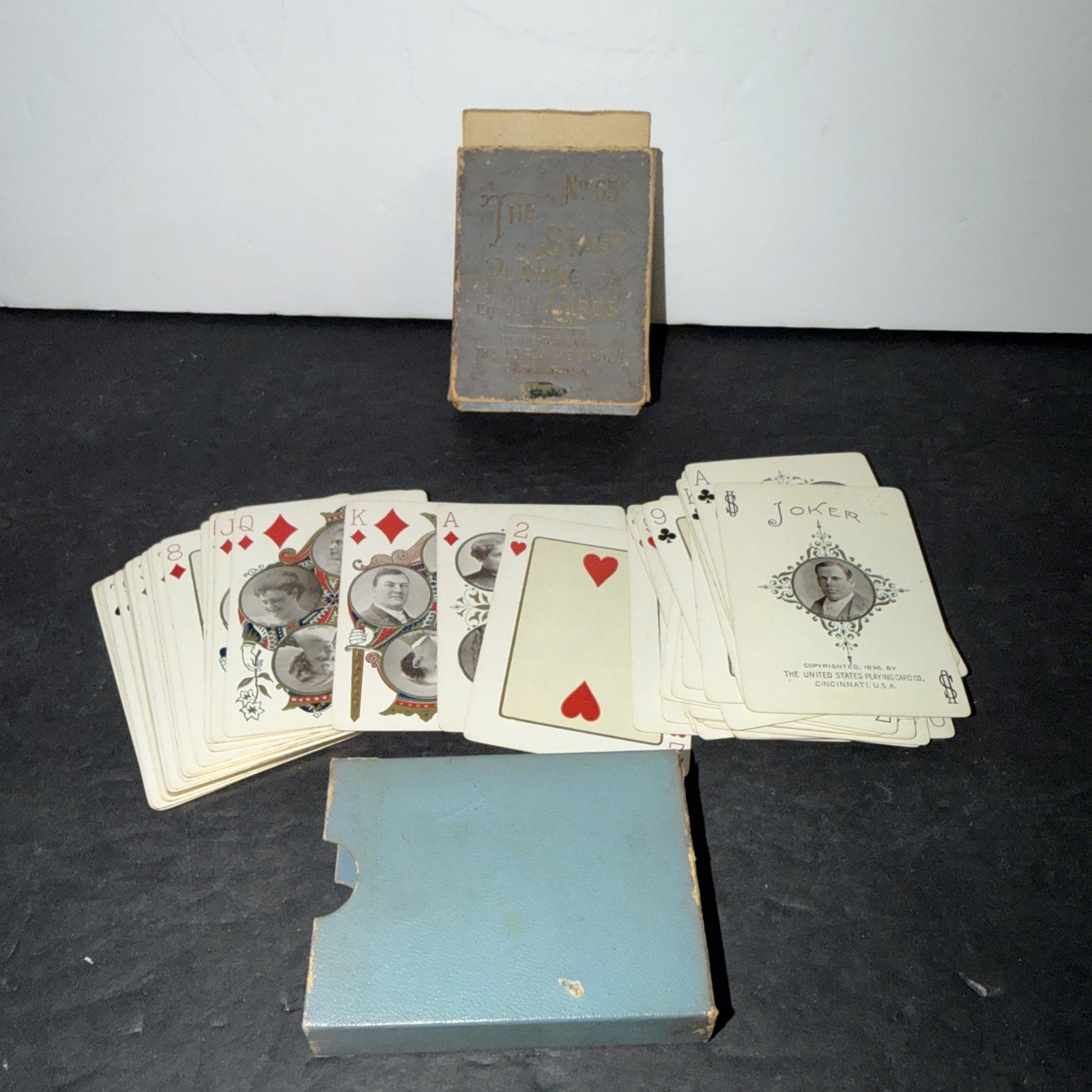 65X THE STAGE Theater Souvenir Playing Cards Gold Edges 1908 Complete w Box USA