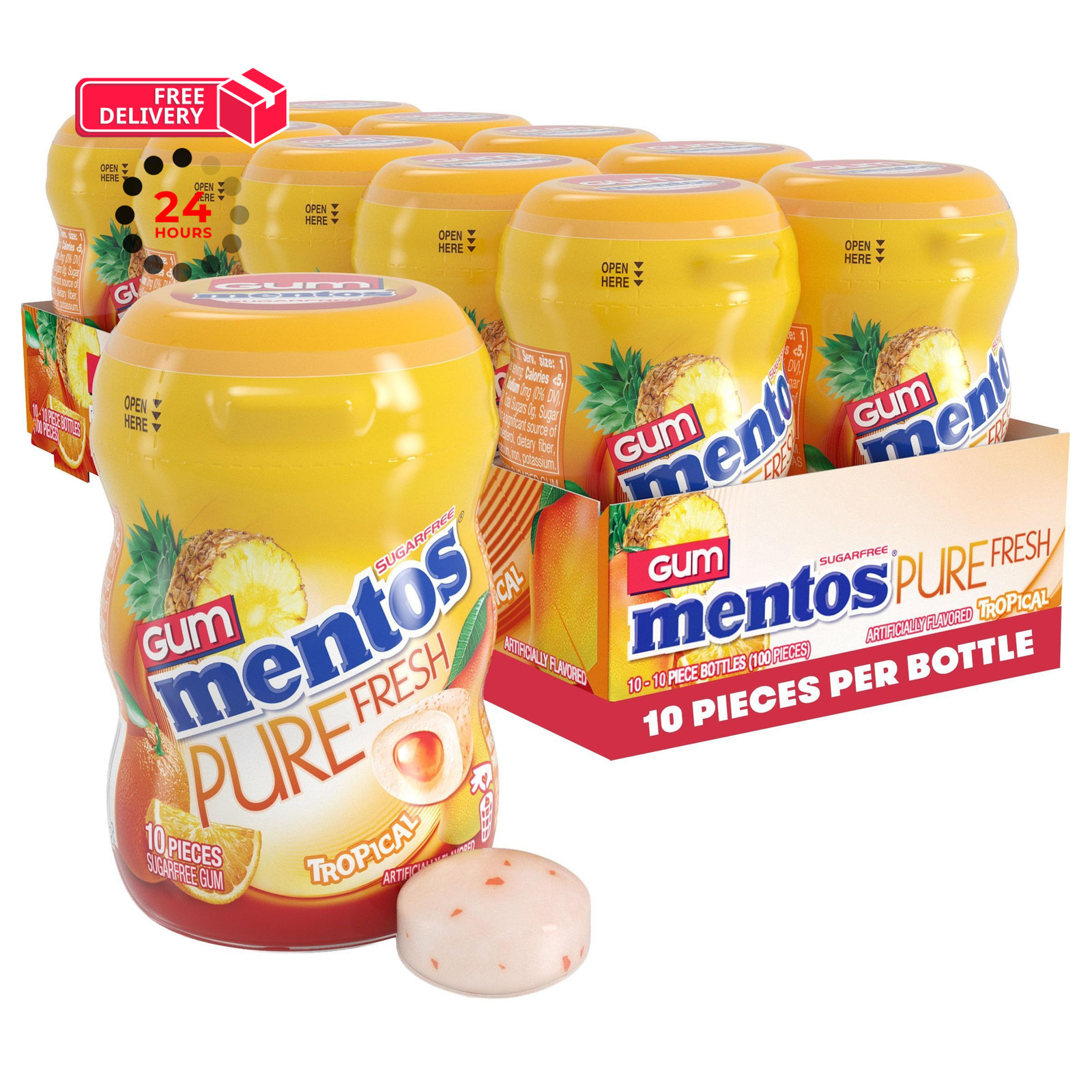 Mentos Pure Fresh Sugar‑Free Chewing Gum, 10 Count (Pack of 1), Orange