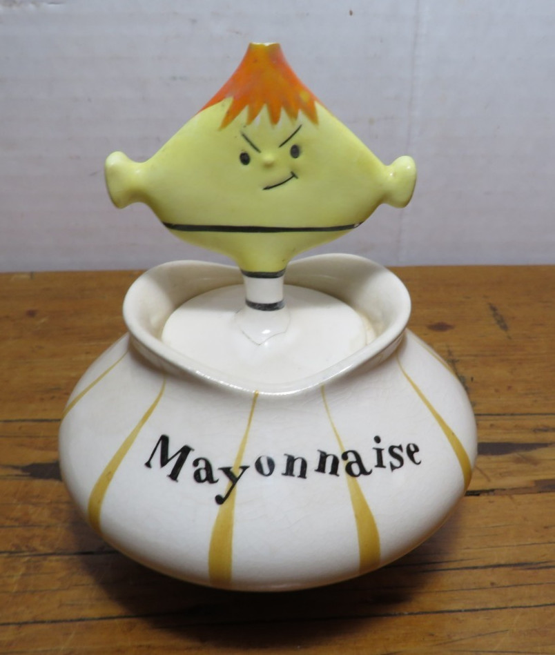 MCM Vintage Holt Howard 1959 Pixieware Condiment Jar Mayonnaise W Damaged Top MCM Vintage Holt Howard 1959 Pixieware Condiment Jar Mayonnaise W Damaged Top