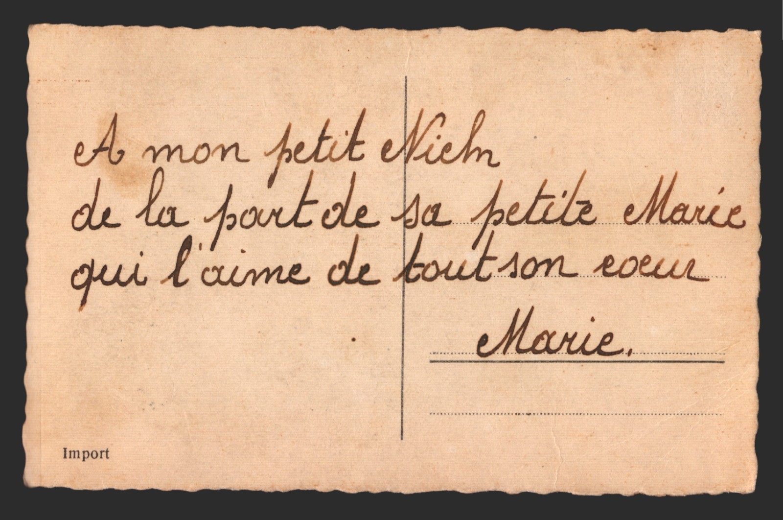 Vtg c.1940's French Love Letter With All My Heart Couple Postcard