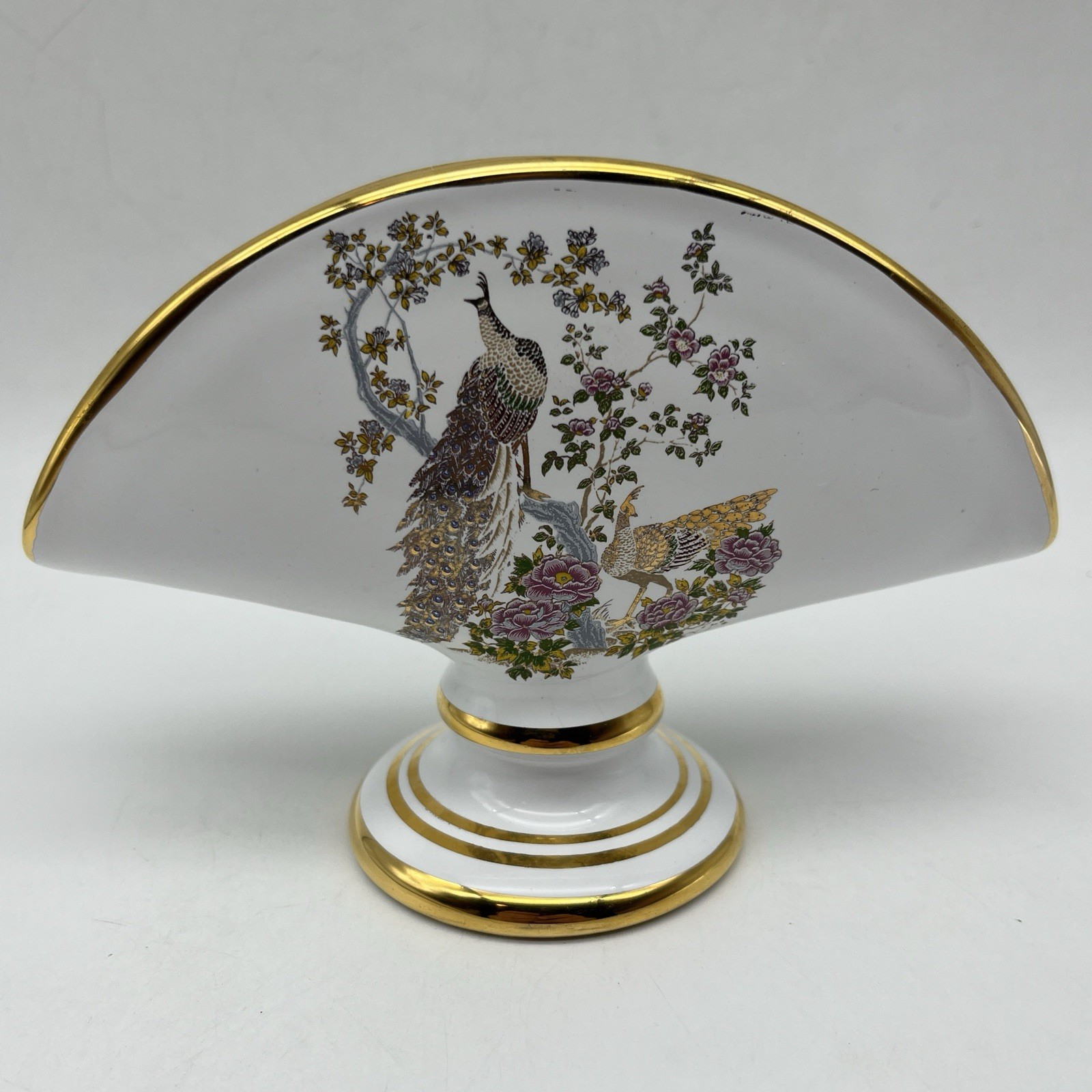 Vintage Neofitou Hand Made In Greece 24k Gol Greek Fan Vase Peacock Vintage Neofitou Hand Made In Greece 24k Gol Greek Fan Vase Peacock