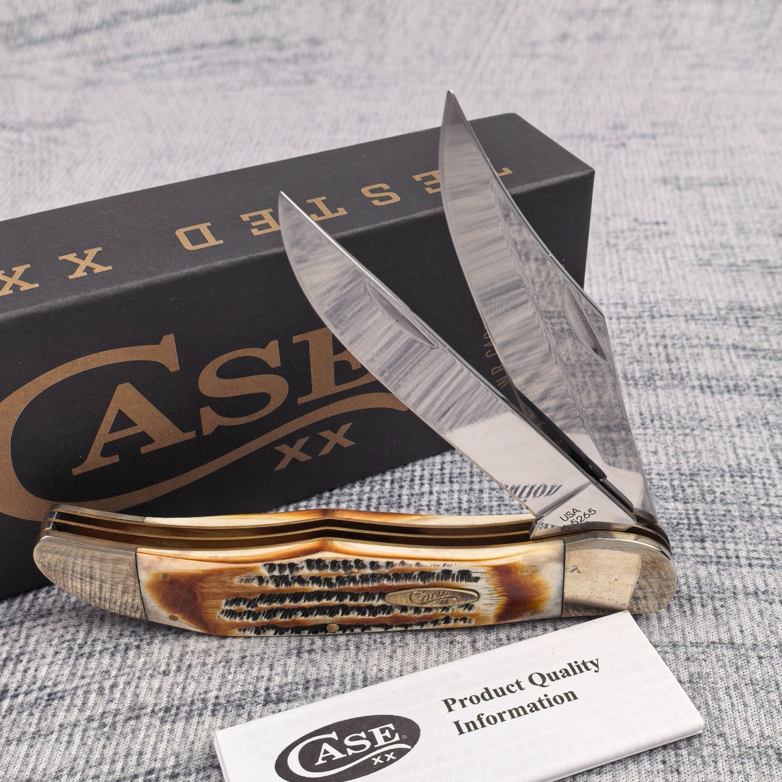 Case xx 6.5 Bone Stag Folding Hunter with Pocket Knife Stainless 03574