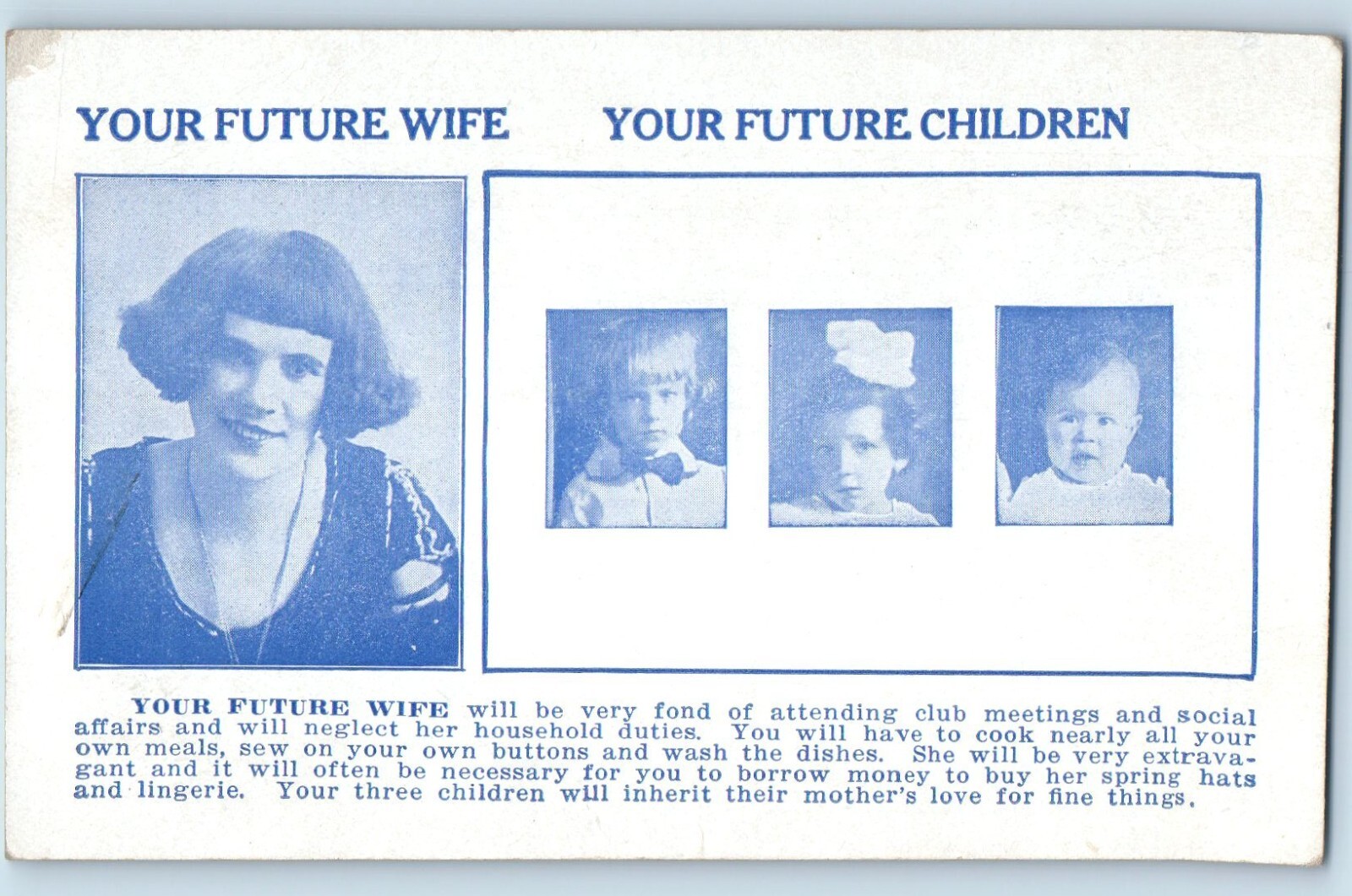 c1910\'s Fortune Teller Your Future Wife And Children Unposted Antique Postcard c1910\'s Fortune Teller Your Future Wife And Children Unposted Antique Postcard
