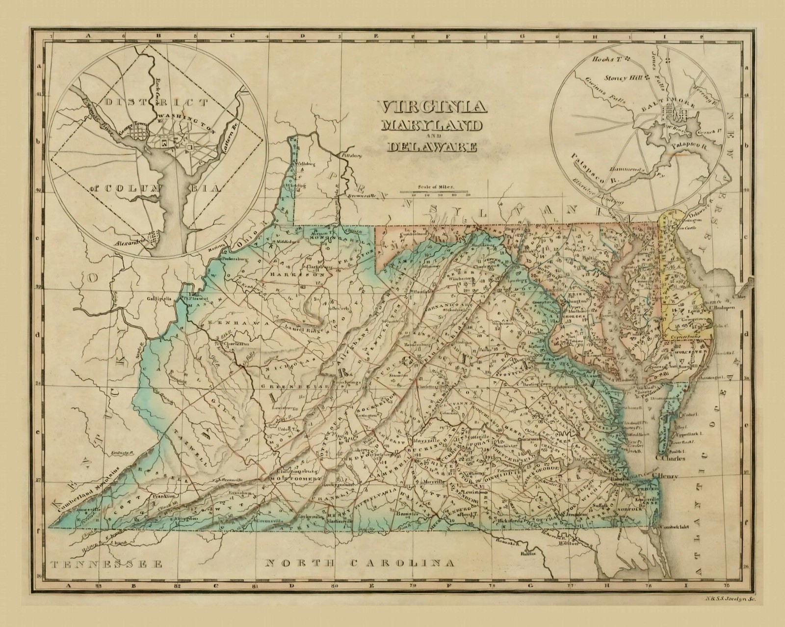 Map of VIRGINIA MARYLAND DELAWARE from 1825 - 8.5 x 11 Inch Photo Reprint
