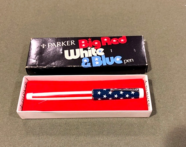 NOS Vintage 1970s Parker Big Red White & Blue Stars Stripes Rollerball Pen