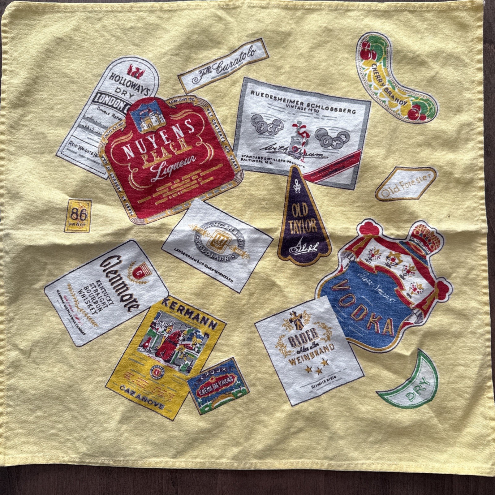 Unused Vintage Wilendur Liquor Labels Charcoal Tea Towel Bar