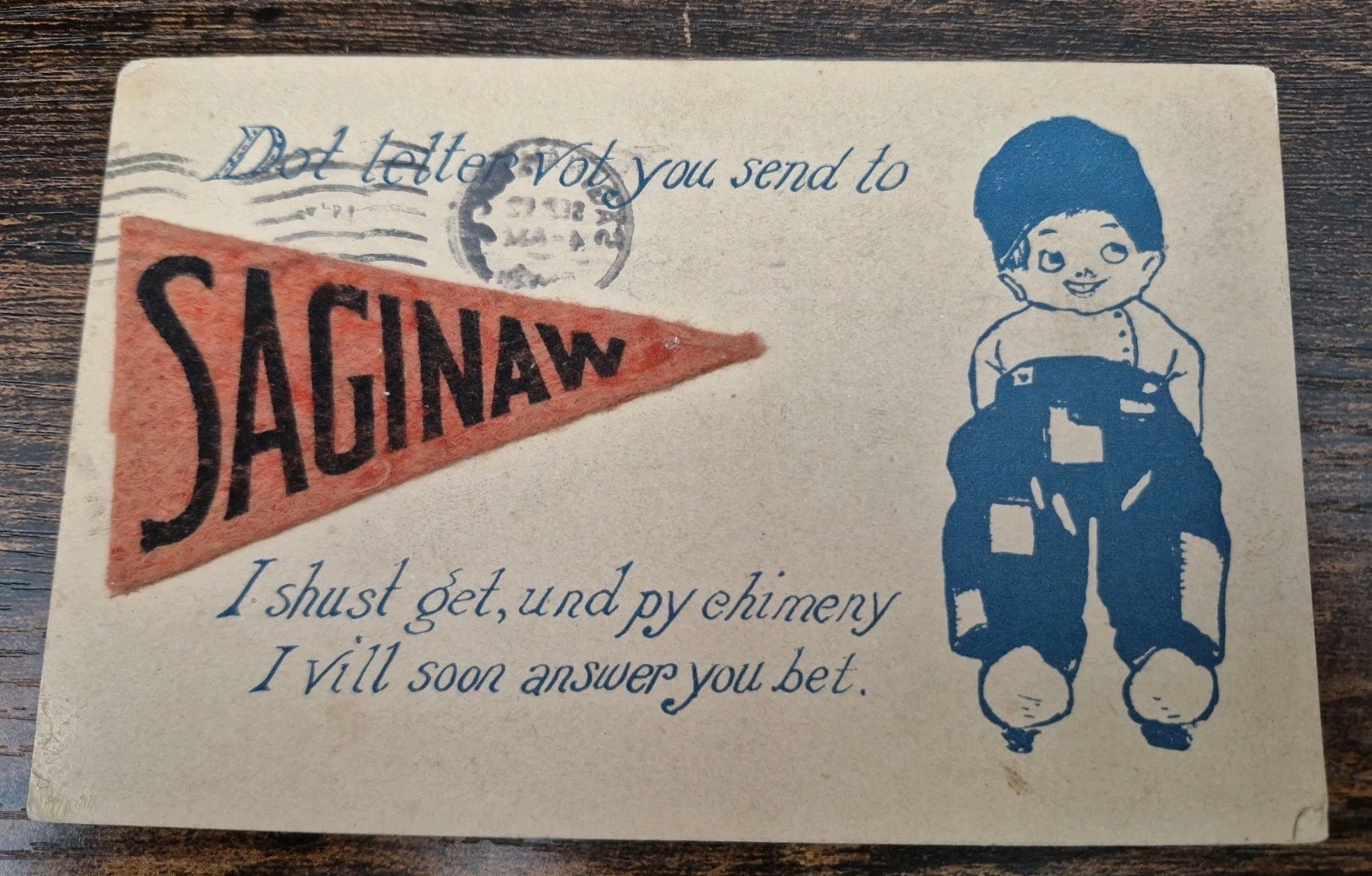 Antique Saginaw Michigan Felt Pennant Flag Postcard PMD 1912