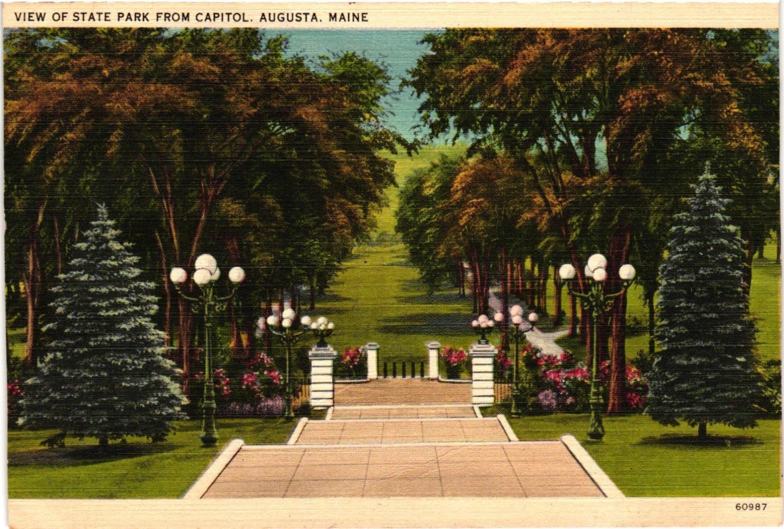 Augusta Maine State Park from Capitol Linen Postcard 1948 Postmarked