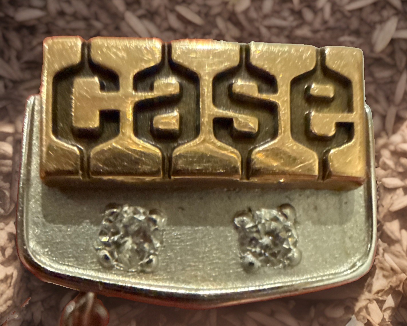 Vintage J.I. Case Tractor 10K Gold Employee Service Pin Tie Tack 2 Diamonds CTO