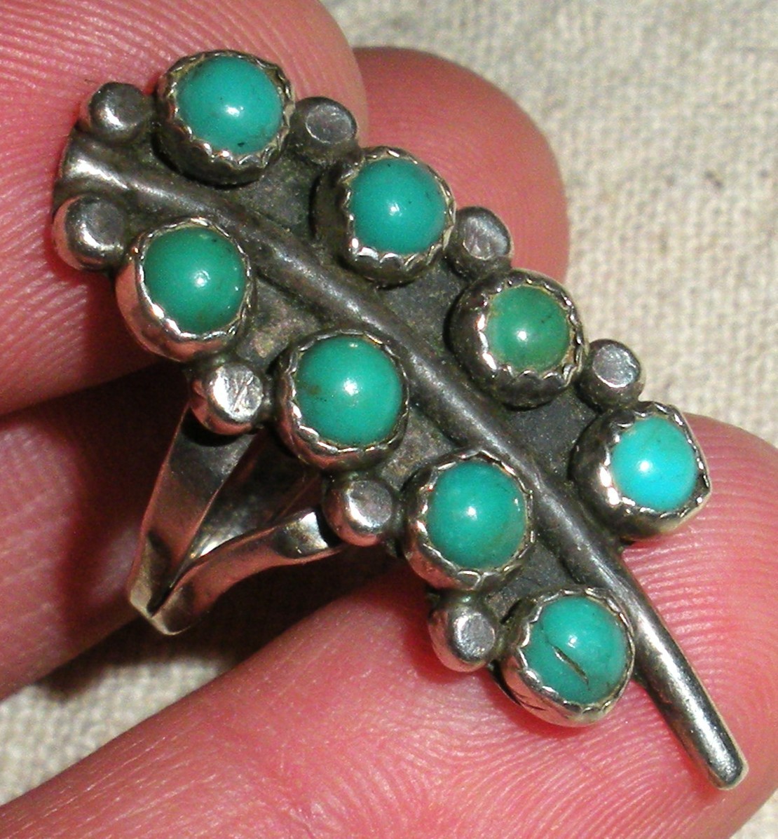 VINTAGE ZUNI FEATHER DESIGN TURQUOISE STERLING SILVER RING SIZE 7 3/4 vafo VINTAGE ZUNI FEATHER DESIGN TURQUOISE STERLING SILVER RING SIZE 7 3/4 vafo