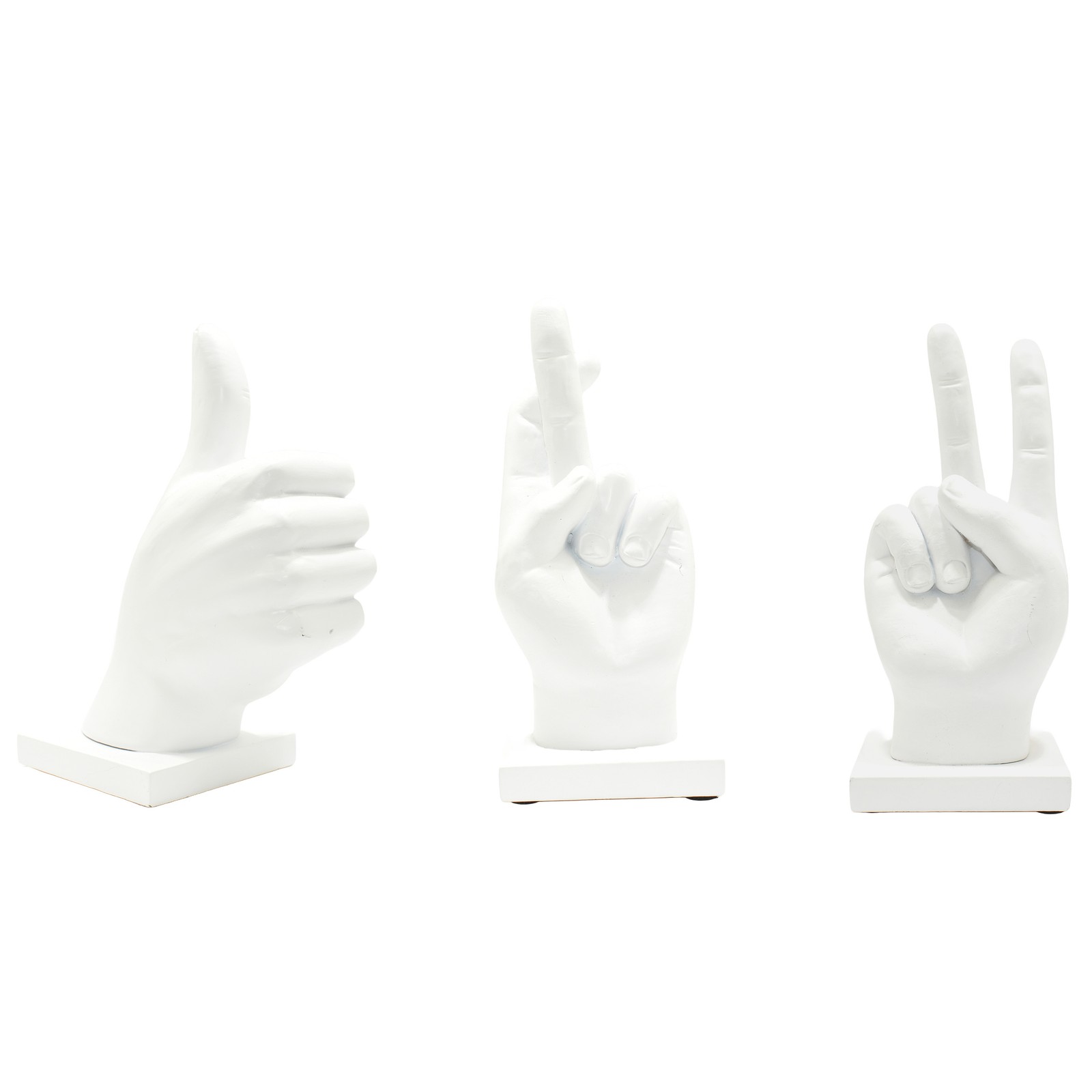 Adam & Friends Fingers Crossed, Peace Sign, Thumbs Up Sculpture | White