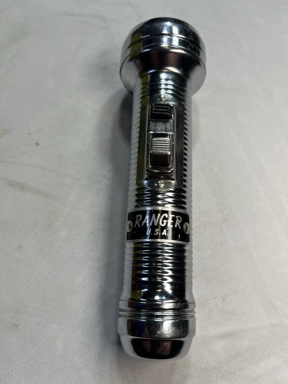 Vintage Ranger Chrome Metal Flashlight C-Cell Powered 6.25