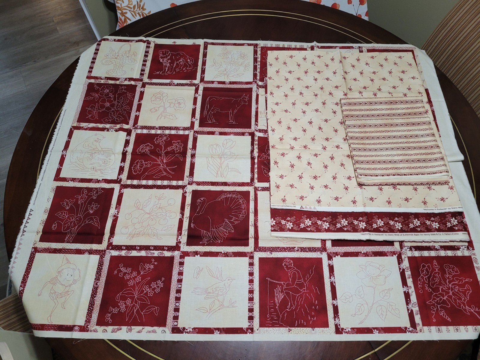 Henry Glass & Co. \'Memories in Redwork\' #2952 Cotton Panel Quilt fabric kit Henry Glass & Co. \'Memories in Redwork\' #2952 Cotton Panel Quilt fabric kit