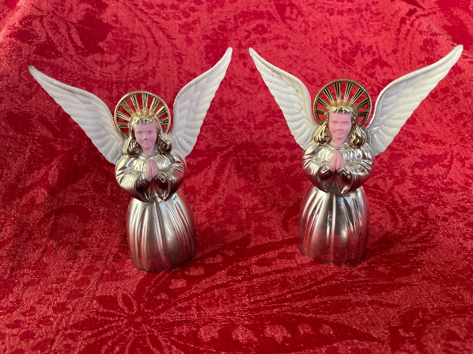 Vintage Bradford Plastic Chrome Angel Christmas Ornaments Lot of 2 Silver