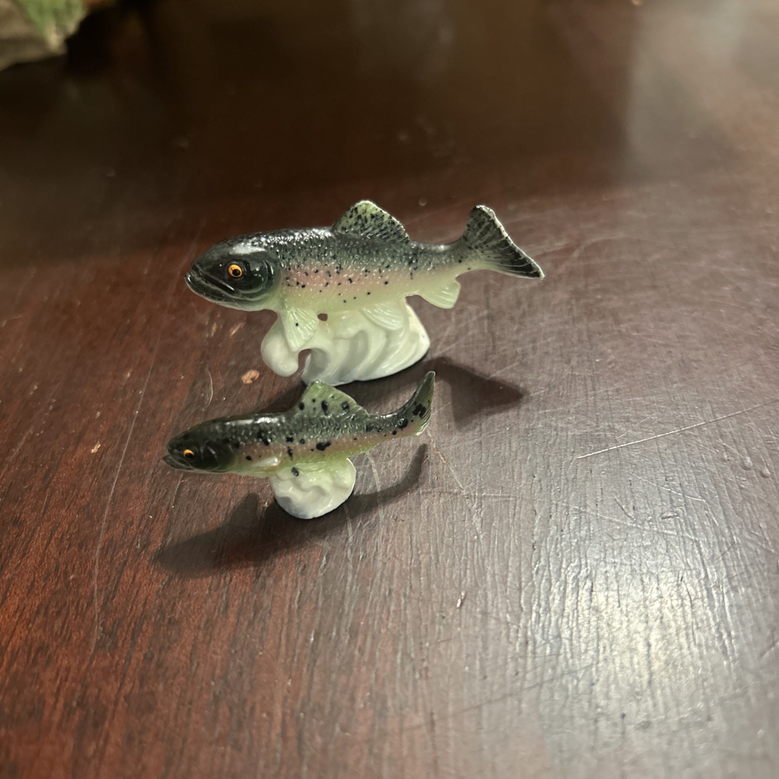 Handpainted Porcelain Rainbow Trout Fish Miniature Figurines Pair