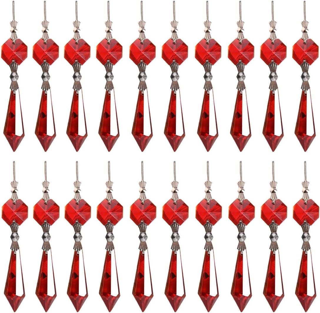 20Pcs Red Crystal Chandelier Icicle Prisms Lamp Candelabra Replacement Parts wit