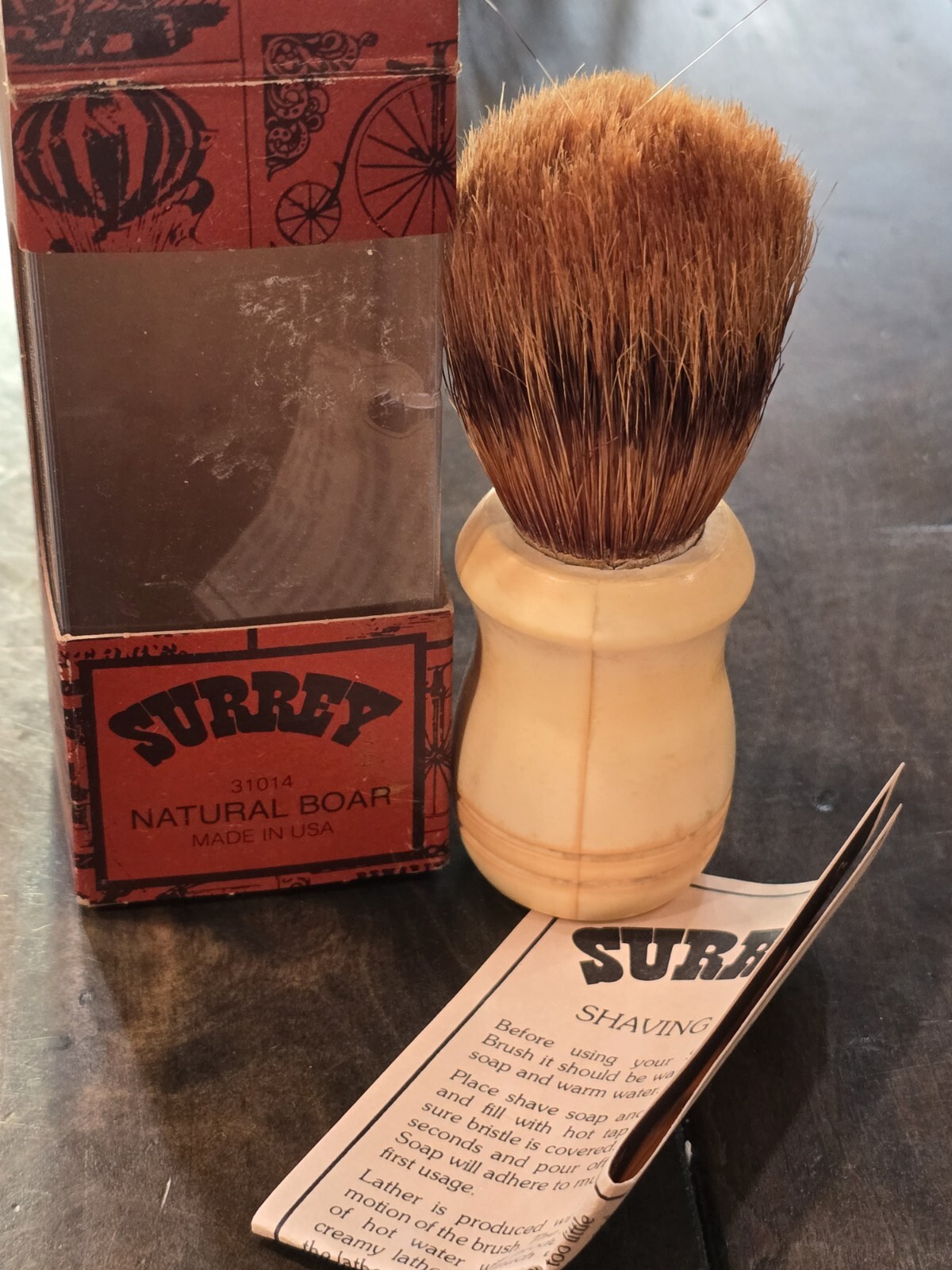 VTG SURREY #1014 3.5 Natural Boar Hair Shaving Brush W/ Original Box NOS