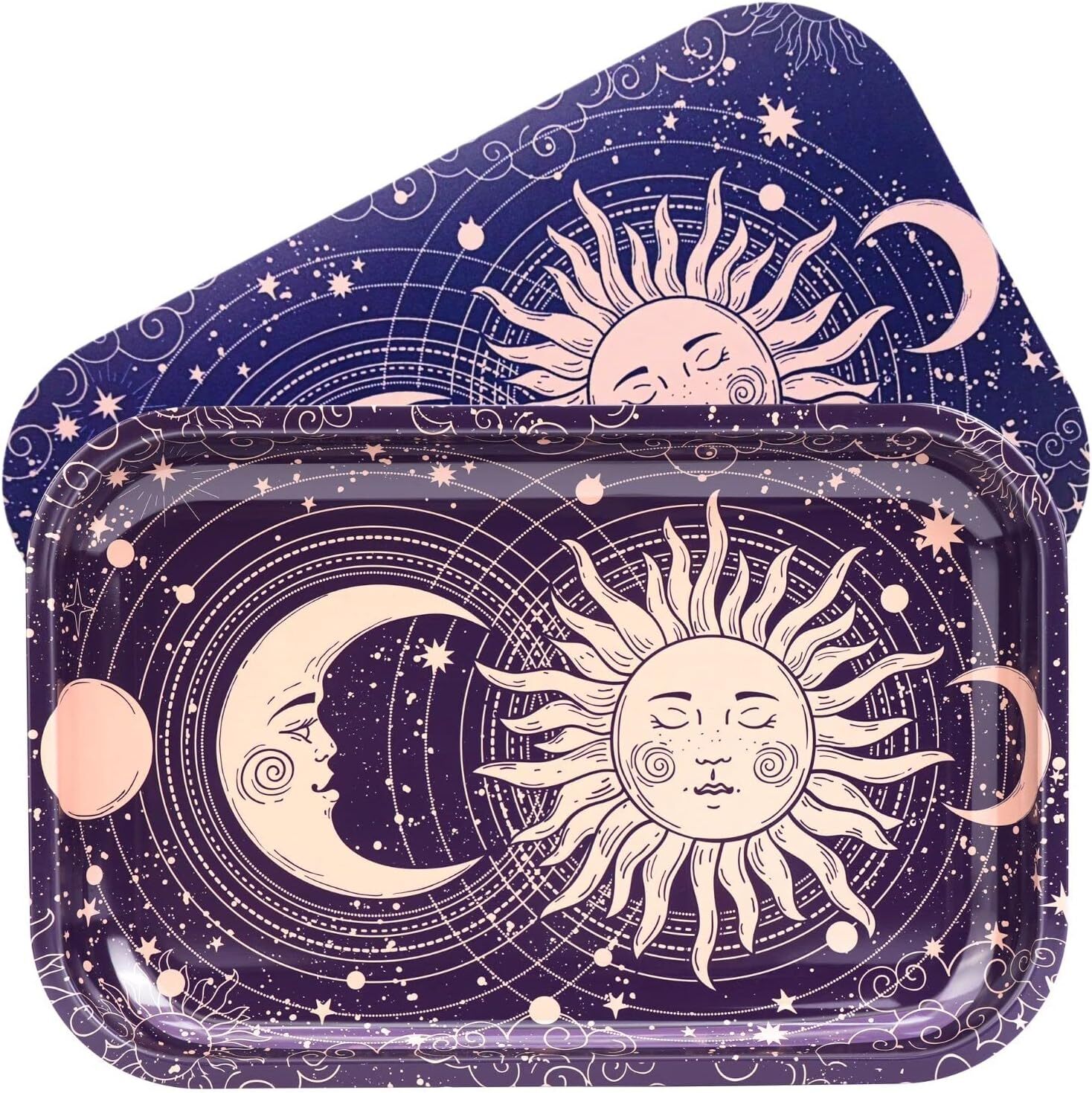 Sun Moon Rolling Tray With Magnetic Lid 11\'\'x7\'\' Large Storage Decorative Tray I