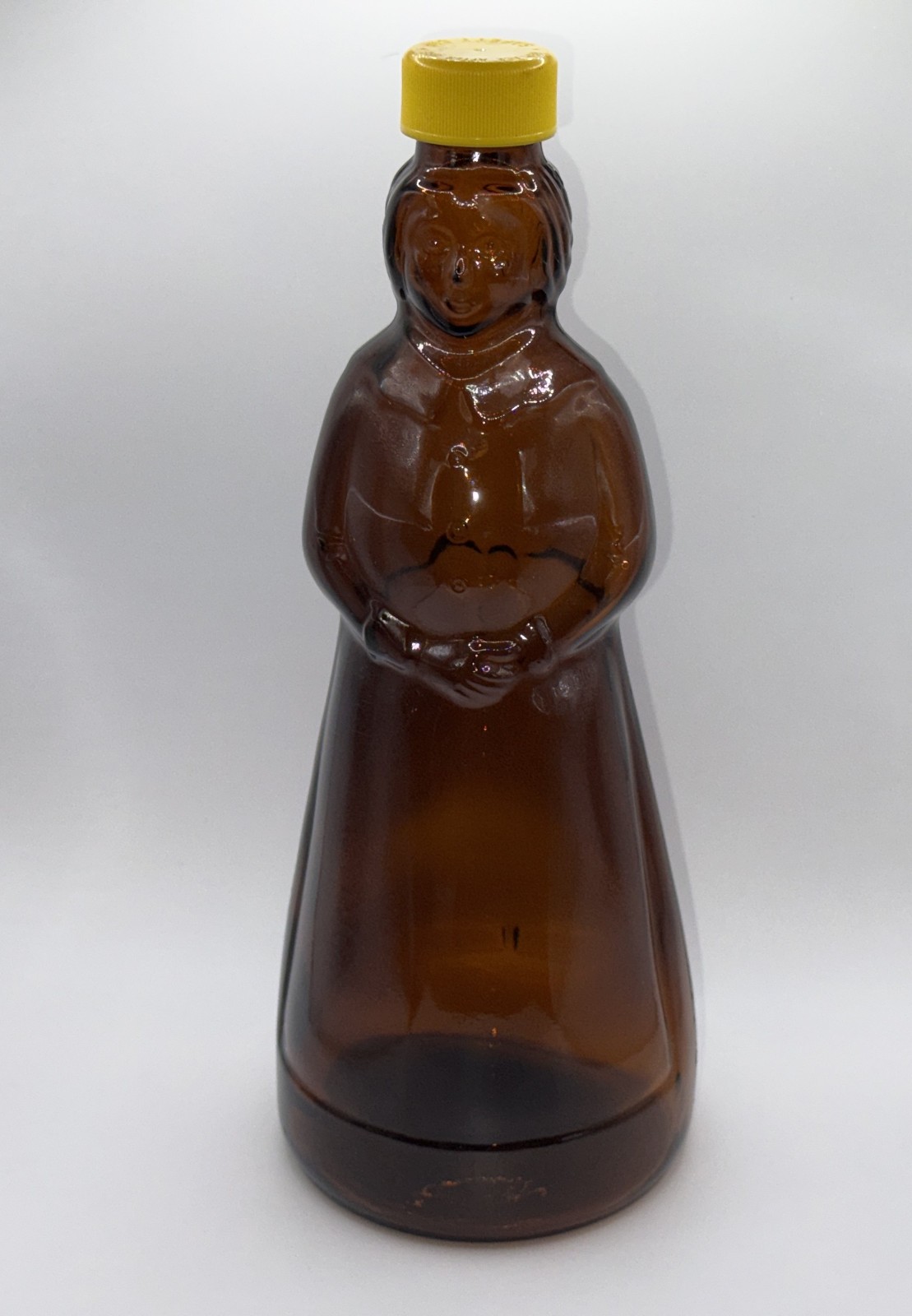 Vintage Mrs. Butterworth's Brown Pancake Syrup Glass Bottle w/ Yellow Cap Vintage Mrs. Butterworth's Brown Pancake Syrup Glass Bottle w/ Yellow Cap