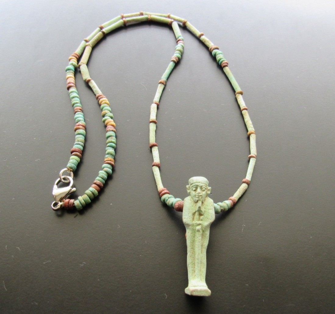 NILE Ancient Egyptian Ptah Amulet Mummy Bead Necklace ca 600 BC
