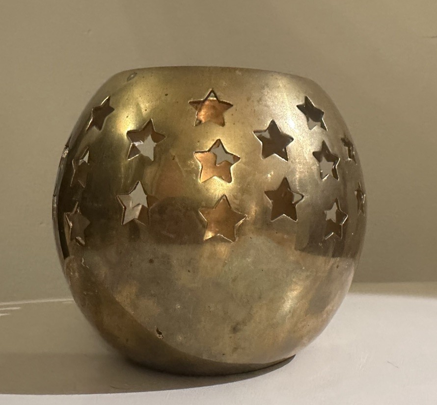 Vintage Solid Brass Star Cutout Votive Candle Holder - Made in India Celestial