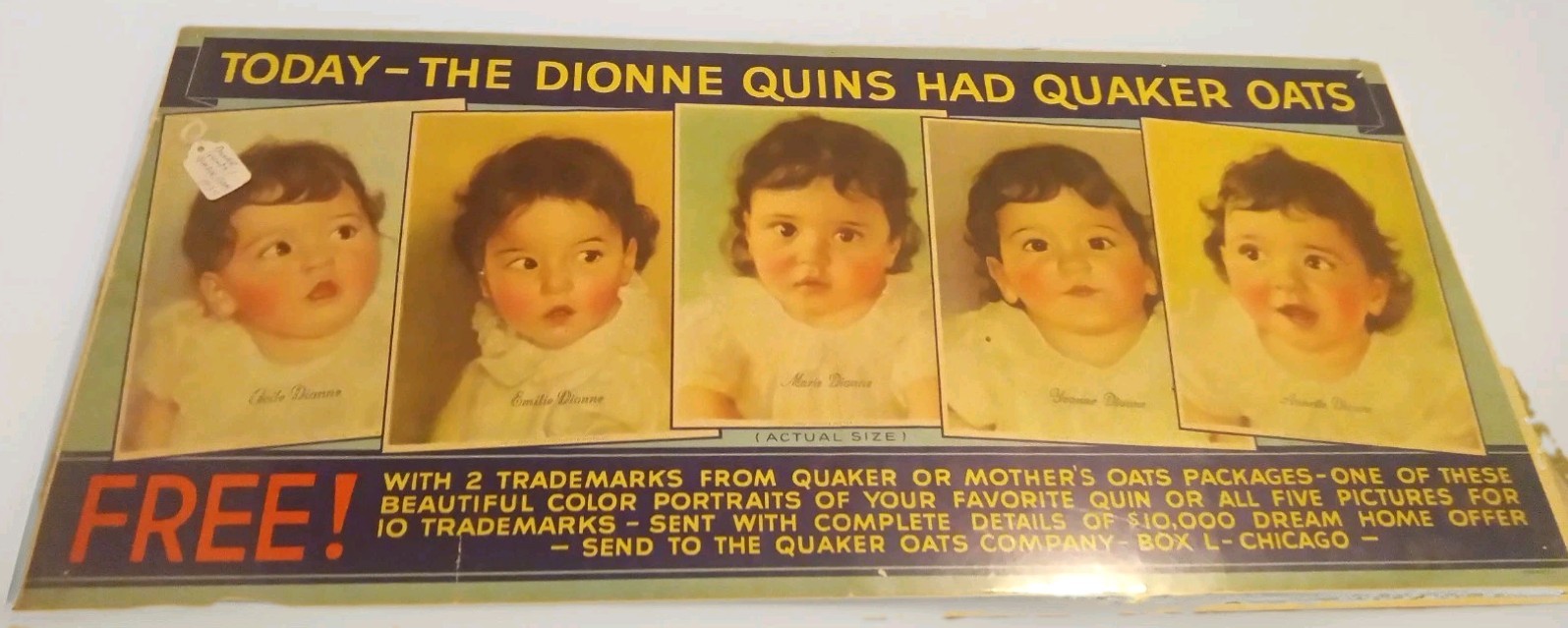 Rare Vintage 1935 Dionne Quints Quaker Oats Store Sign+Book Lot Crisp Condition
