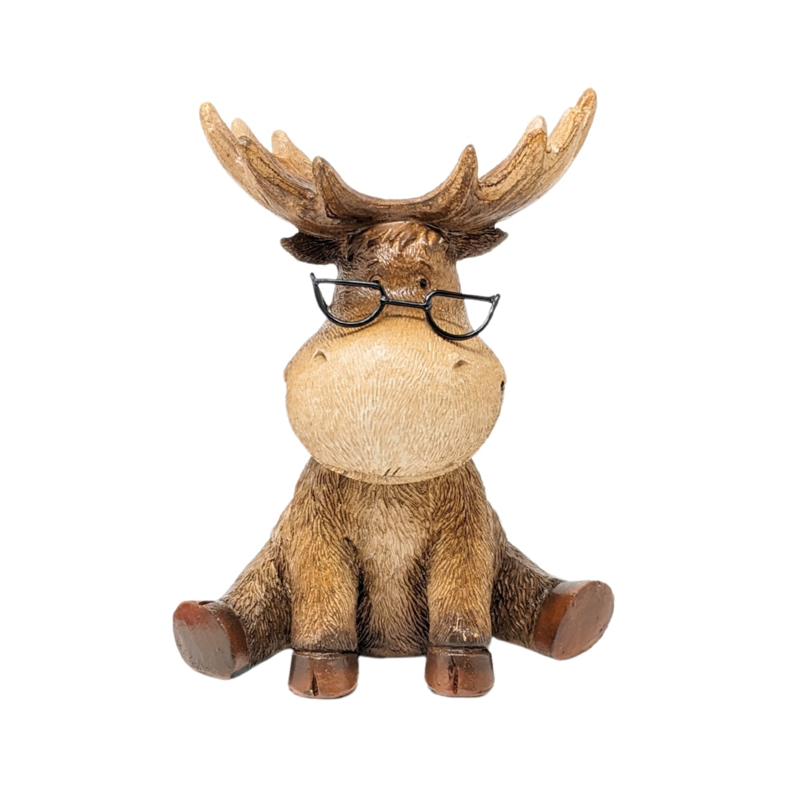 Moose with Metal Glasses Figurine – Rustic  Wildlife Sculpture for Home Décor