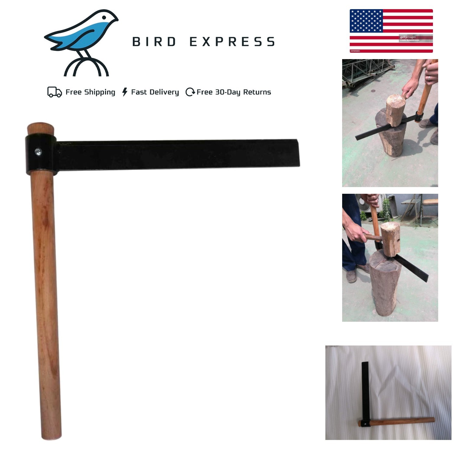 15-inch Forged Blade Shingle Froe and Kindling Axe with 18in Wooden Handle