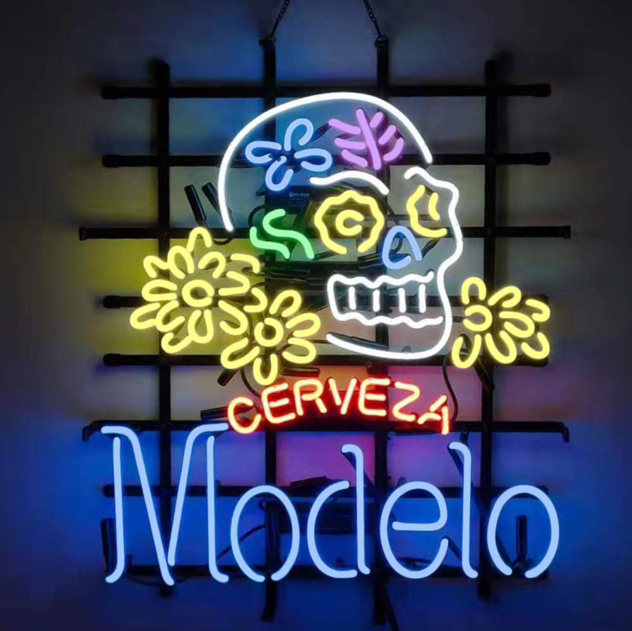 US STOCK Modelo Cerveza Sugar Skull Vintage Neon Sign Bar Pub Glass Decor 24x20
