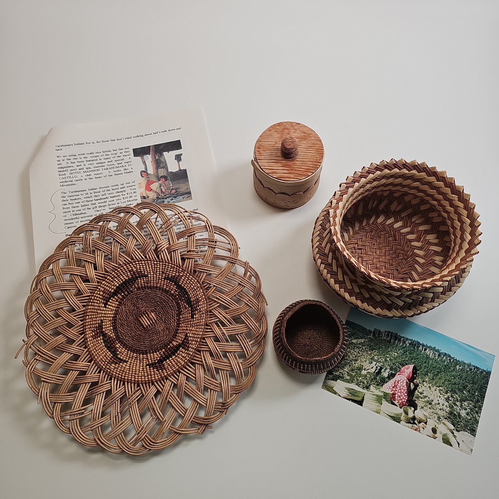 Vintage Mexican Folk Art Basket Collection 2002 Copper Canyon Tarahumara 4 Pc