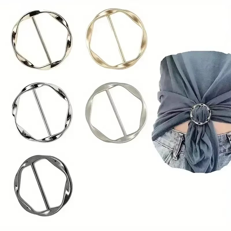 5Pcs Fashion Metal round Circle Clip Buckle Shawl T-Shirt Tie Clip Brooch Waist 