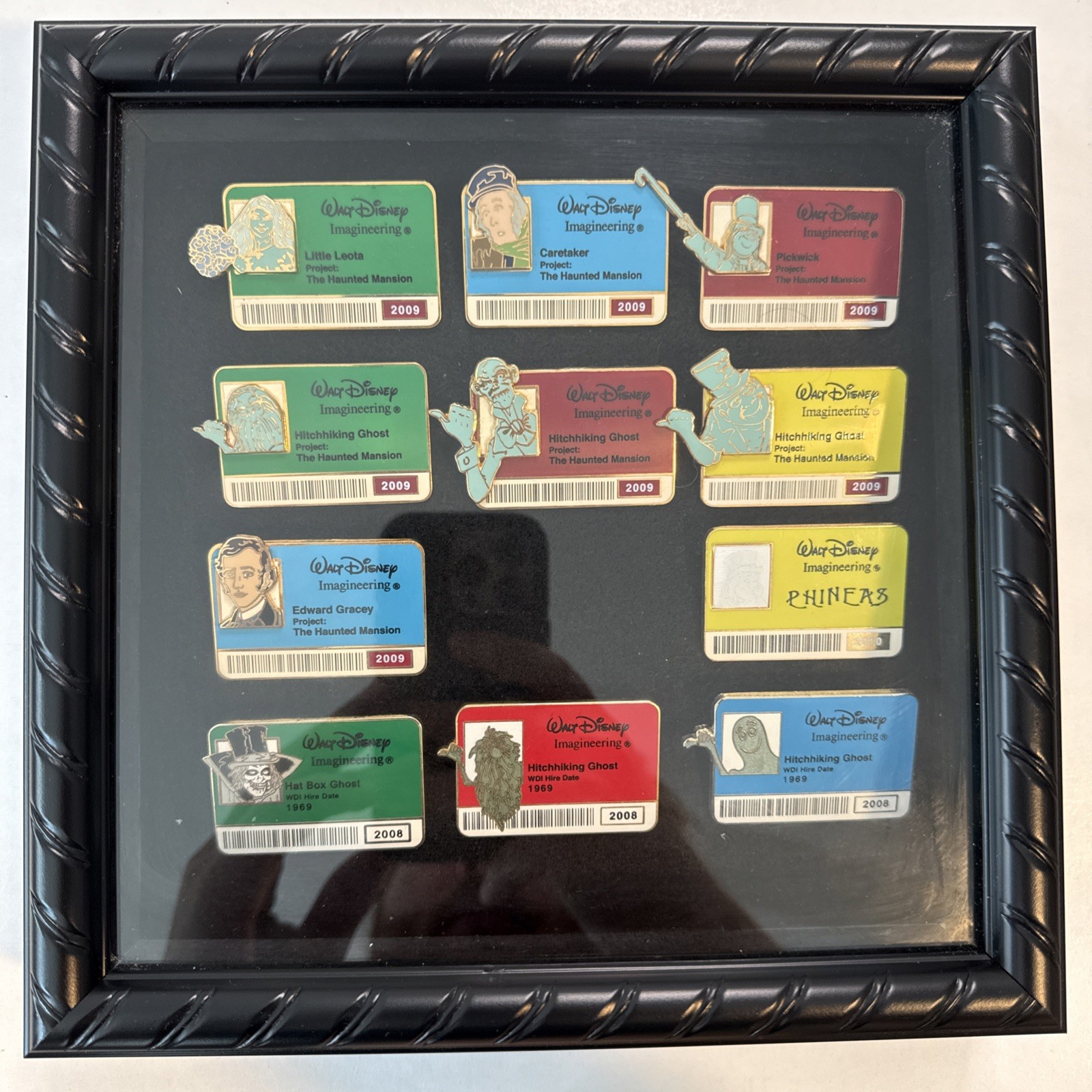 Framed Disney Pin  2009- 2010 ID Badge Series Haunted Mansion Lot of 11 LE 