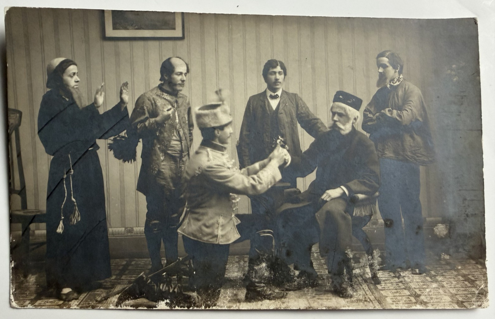c1910 RPPC Holiday Costume Party Group Studio Photo Postcard France 