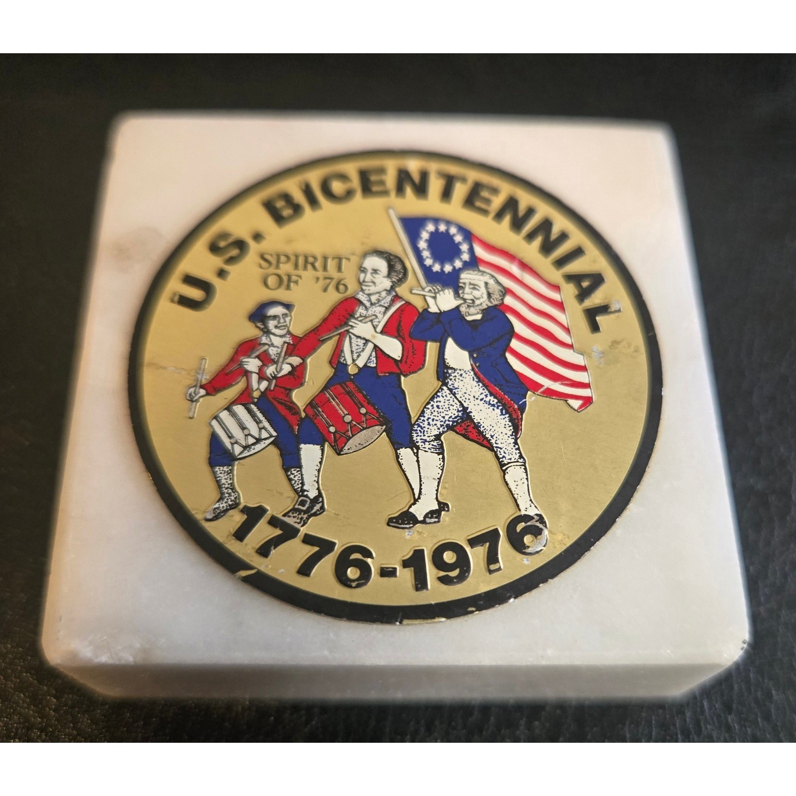 Vintage US Bicentennial Spirit of 76 Marble Paperweight 1776-1976 Commemorative