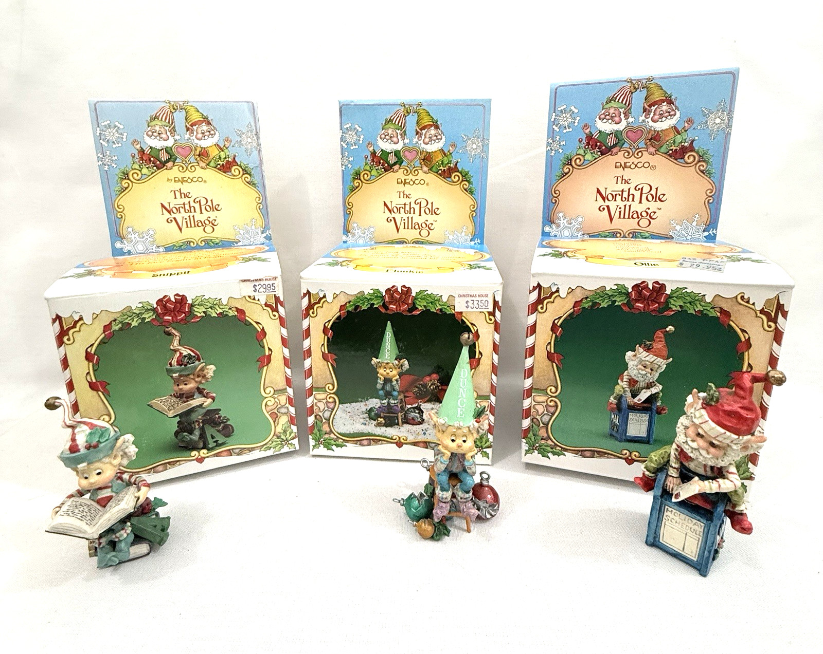 3 Enesco The North Pole Village Elves Snippet, Flunkie, Ollie 3.5\ 3 Enesco The North Pole Village Elves Snippet, Flunkie, Ollie 3.5\