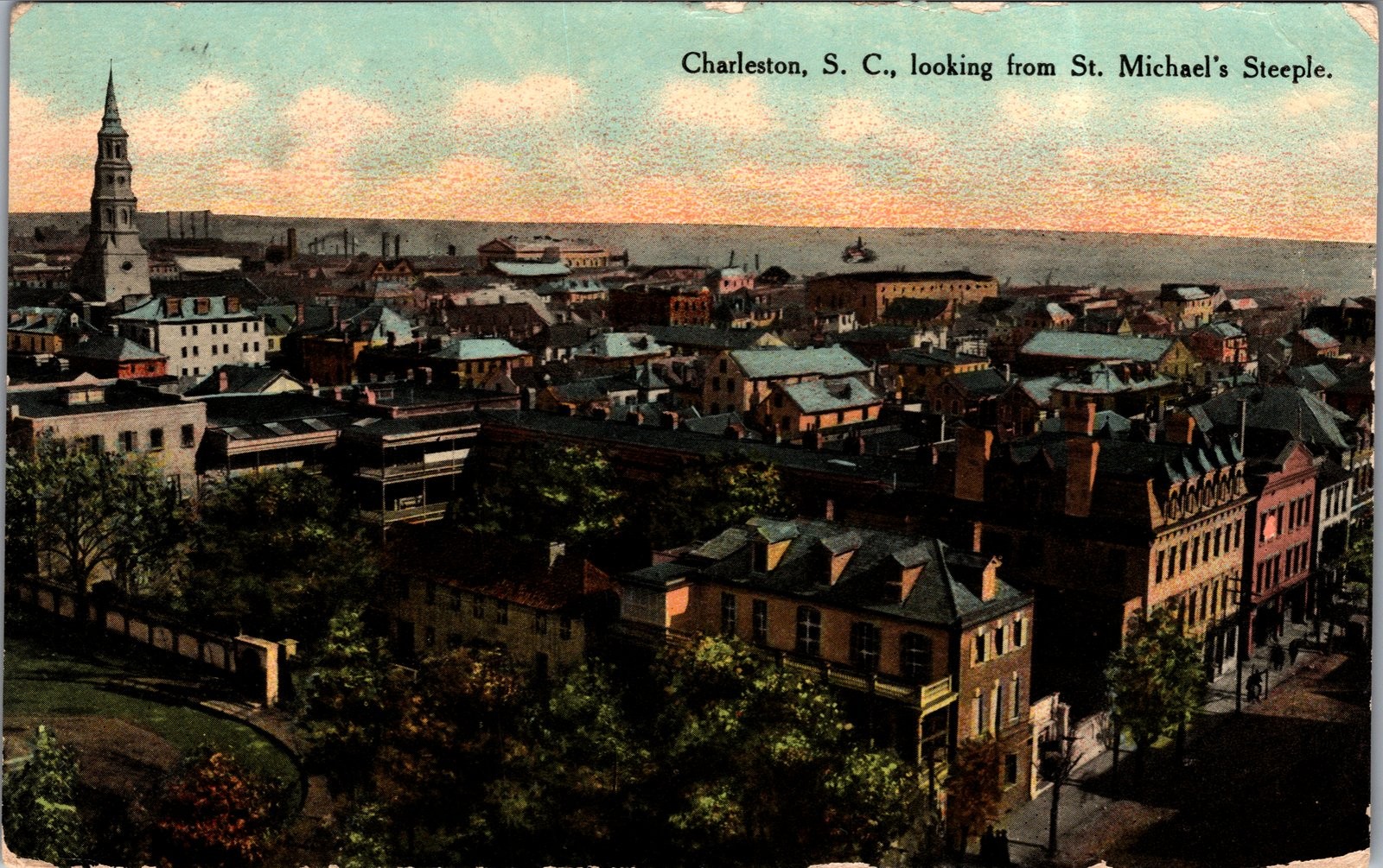 1911 Charleston SC Postcard View from St. Michael\'s Steeple F.M. Kirby & Co