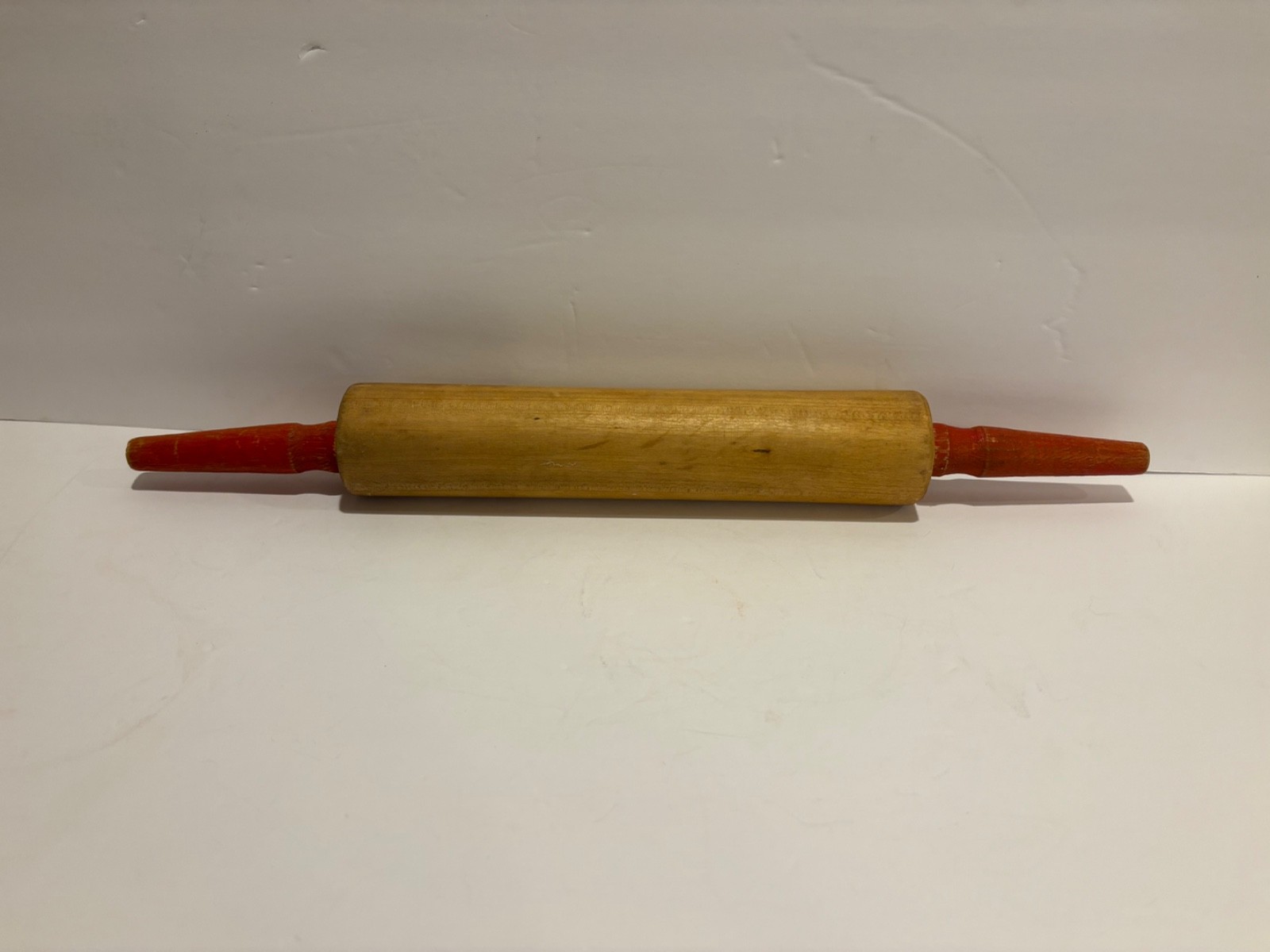 Vintage Wooden Rolling Pin with Red Handles 18\