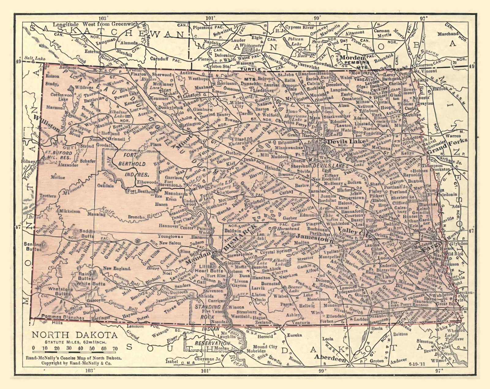 Map of NORTH DAKOTA from 1912 - 8.5 x 11 Inch Photo Reprint