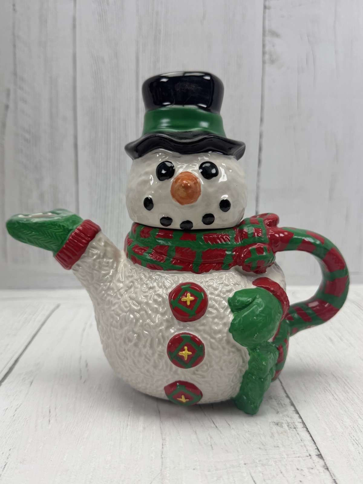 Vintage Snowman Ceramic Teapot Julie Ueland Style Christmas Holiday Decor