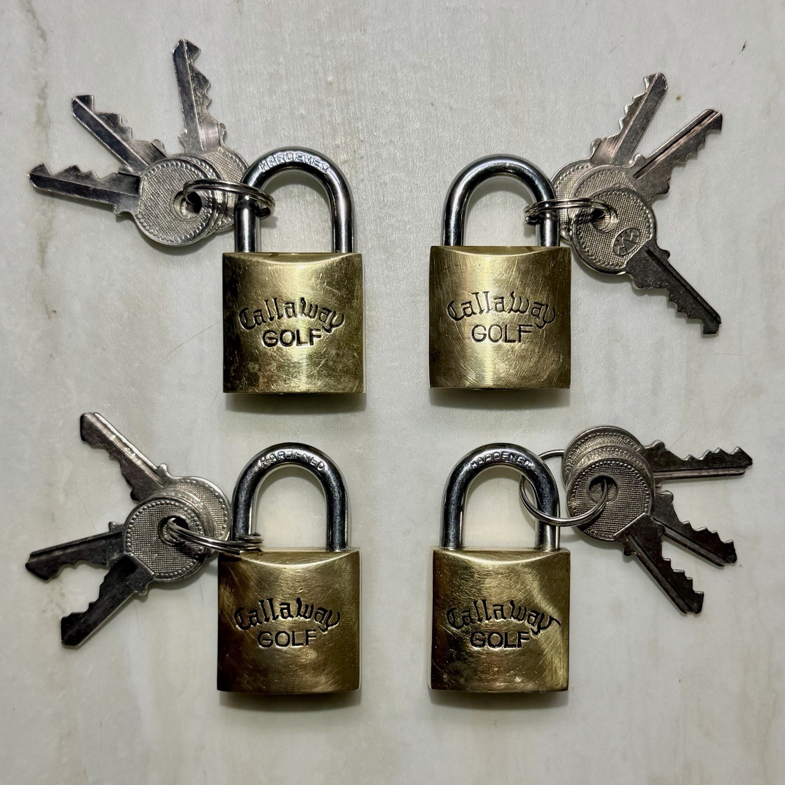 Lot of (4) Vintage Callaway Golf Brass Padlocks with Keys - Travel Luggage Locks