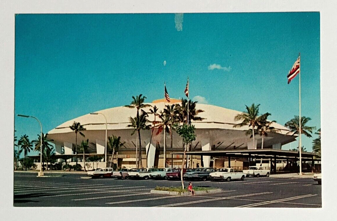 Honolulu International Center Arena Flags Hawaii HI Koppel Card Postcard c1960s