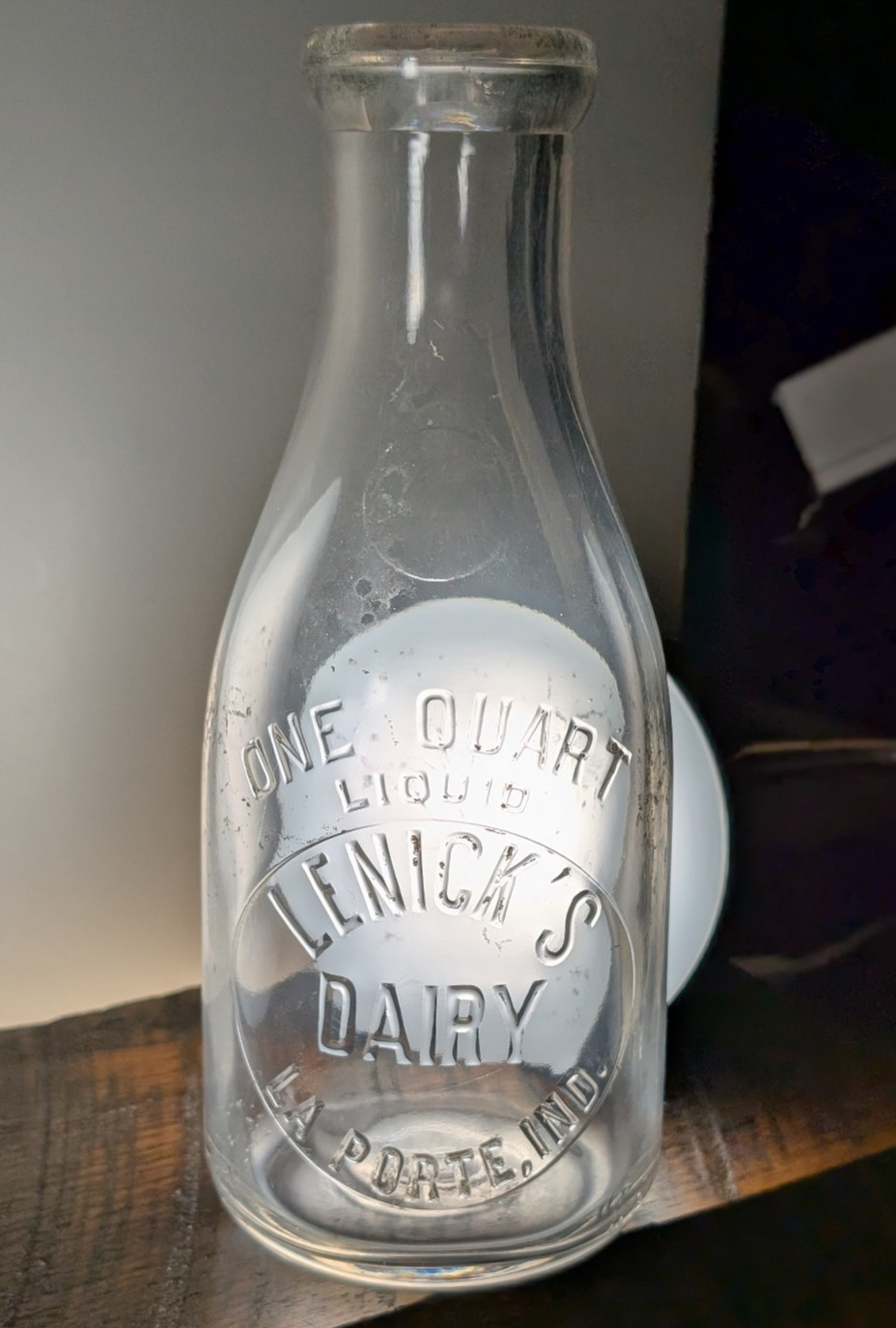 Lenick\'s Dairy LaPorte La Porte IN IND INDIANA Quart Embossed Milk Bottle Lenick\'s Dairy LaPorte La Porte IN IND INDIANA Quart Embossed Milk Bottle